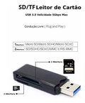 Leitor de Cartão 3.0 Usb 5.0 Gbps 1-(Micro Sd Sdhc Scxc)  2-(Sd SDhc Sdxc Mmc II Rs Mmc) A-HUB06 - Sate