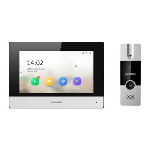 Kit Video Porteiro Hibrido Porteiro Externo de 4 Fios e Tela Interna Ip Hikvision Ds-Kis302-P (APP Hik-Connect)