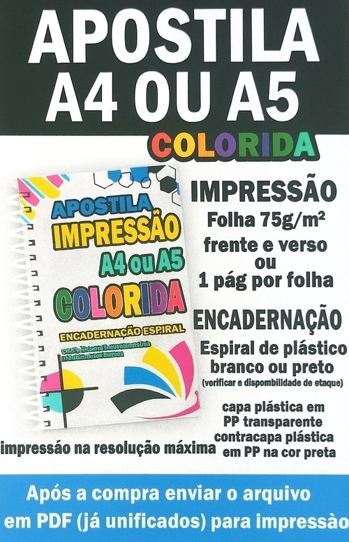 Impressão Apostila A4 Color 100 páginas