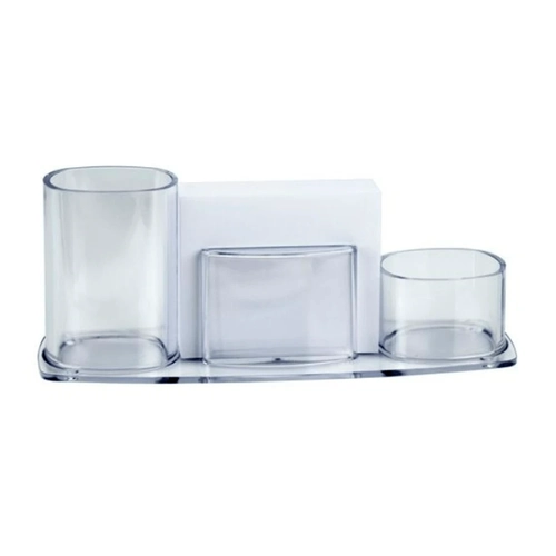 Porta Canetas/Clips/Lembretes Trio Acrílico Cristal Millenium Acrimet