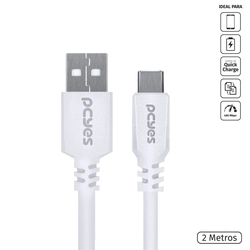 Cabo Pcyes USB A 2.0 para Usb-C Tipo-C para Celular Smartphone 2M Branco - PUACB-02