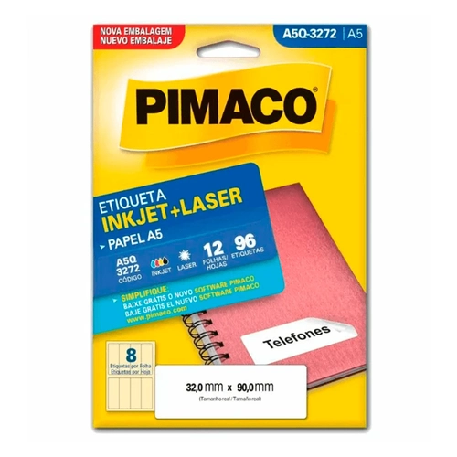 Etiqueta Adesiva pimaco A5Q3272 32,0 X 90,0mm com 12 Folhas