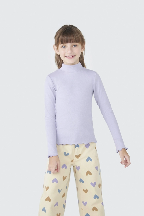 Camiseta Manga Longa Gola Alta Ribana Lilás Hering - Feminina
