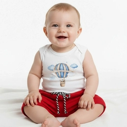 Conjunto Body Regata e Bermuda Mescla Baby Balão Masculino