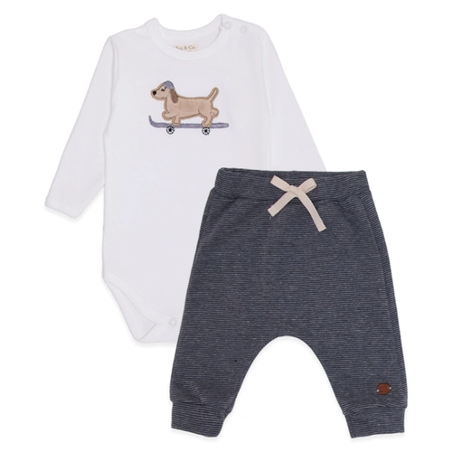 Conjunto Body Manga Longa Bordado e Calça Suedine Masculino – Cachorrinho no Parque
