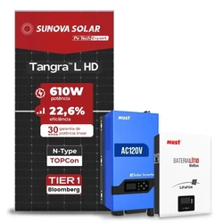 Gerador Off Grid 4,88kW - SUNOVA 610W - MUST LHP 5kW 120V - Bateria 5,1kWh 100Ah