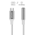 Cabo Adaptador para Fone de Ouvido Usb-c para P3 3.5mm Fêmea - Branco - 15cm - P3ucp-15b