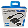 Cabo Conversor Adaptador HDMI Macho x VGA  Fêmea + Audio le-4121 - It-Blue