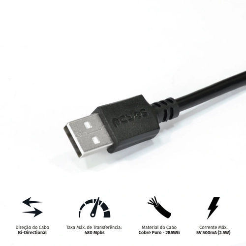 Cabo Usb a 2.0 para Mini Usb b 2.0 - Preto - 3 Metros - Puanm2-3