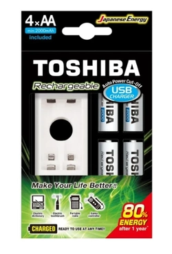 Carregador de Pilhas Toshiba AA e AAA USB - C/4 PILHAS AA 2000mAh.