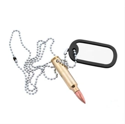 Plaqueta de Identificação Dog Tag com Projétil (Dourado)