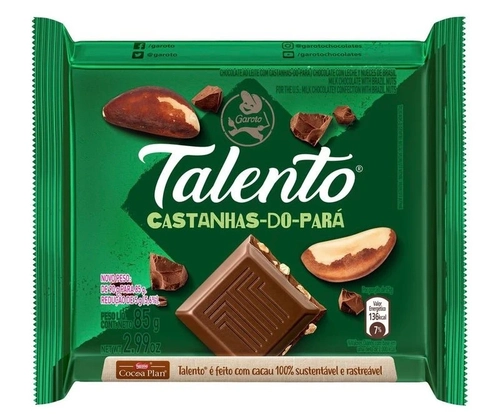 Barra De Chocolate Castanhas Do Pará Talento 85g