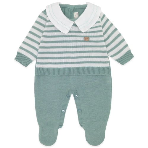 Macacão Manga Longa Verde Listras Gola Bordada - Masculino