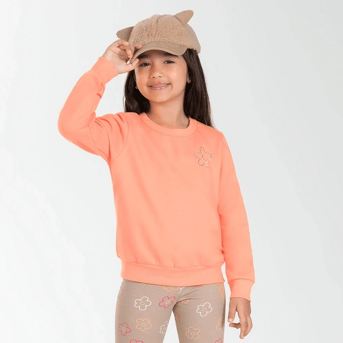 Blusão Moletom Peluciado Aplique Flor Cativa - Feminino