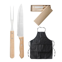 Kit Churrasco 3 Peças Aço Inox Com Avental Faca e Garfo Grillrelax