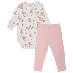 Conjunto Body Manga Longa Estampado e Mijão Liso Suedine Feminino - Esquilinhas