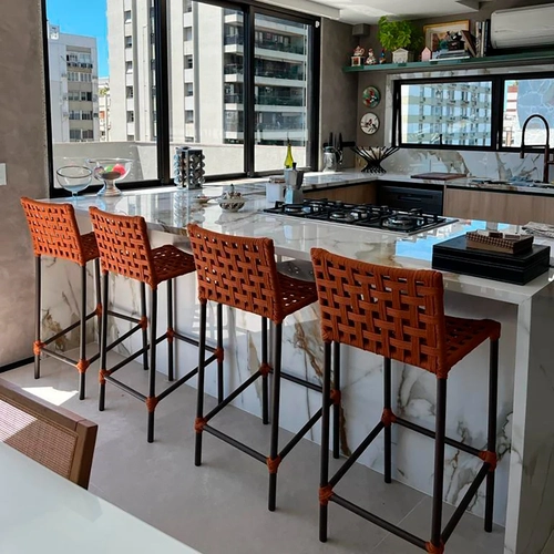 Banquetas em Corda Náutica e Alumínio Pintura Epóxi Maringá (kit com 4)