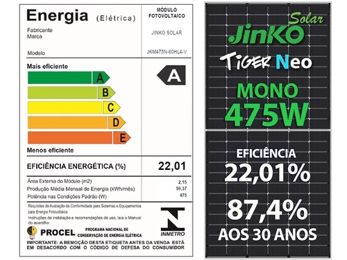 Painel Solar Jinko Tiger Neo JKM475N-60HL4-V – 475 W, 120 Células N-Type, Monocristalino, 22,01% de Eficiência