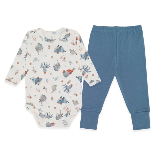 Conjunto Body Manga Longa Estampado e Mijão Liso Suedine Masculino – Mar