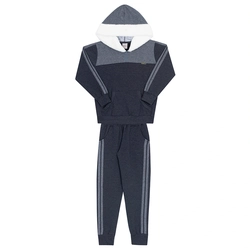 Conjunto Manga Longa Moletom com Capuz Mescla e Preto Randa Mundu - Feminino