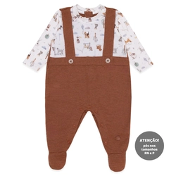 Macacão Manga Longa Jardineira Falsa Suedine e Piquet Masculino - Cachorrinho no Parque