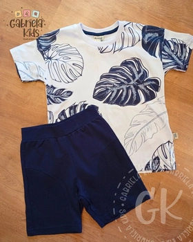 Conjunto folhagens azul e branco