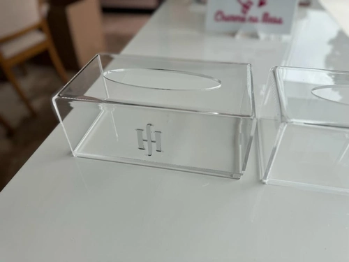 Caixa Luvas/Papel/máscara Cristal - Logo alto relevo inicial ou desenho