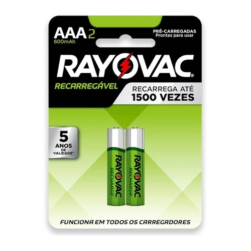 Pilha Recarregavel Rayovac Aaa Palito 600mah Com 2