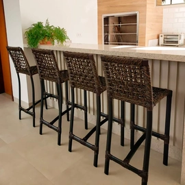 Banqueta em Corda Sintética e Alumínio Epóxi Paulista (kit com 4)