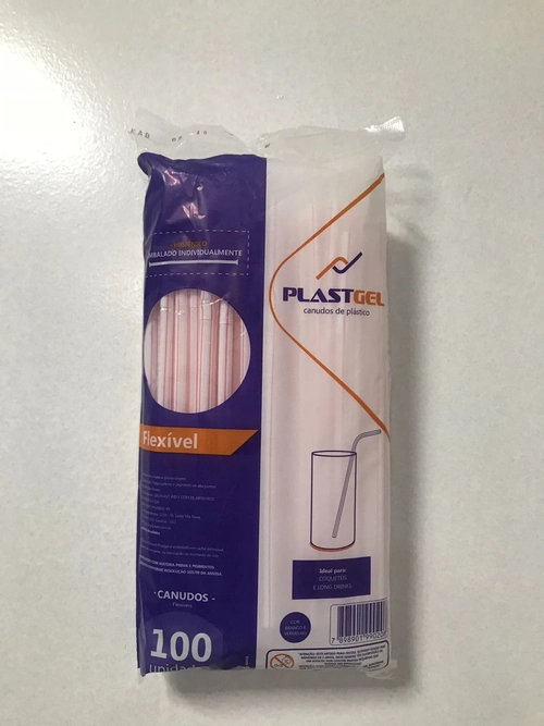 Canudo Flexível 100x1 (Bc com listra vermelha)