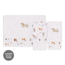 Kit de 2 Toalhas de Boca Suedine com Forro Atoalhado Masculino - Cachorrinho no Parque