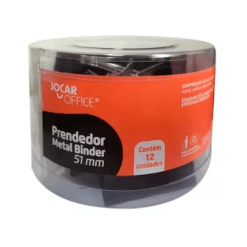 Prendedor Metal Binder Preto 51mm c/12 uni Jocar