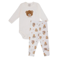 Conjunto Body Manga Longa Bordado e Mijão Estampado Suedine Unissex - Ursinhos