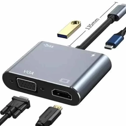Adaptador Type-c P/ Usb 3.0 / Hdmi / Vga E Type-c (4 Em 1) Ref. Fy-788