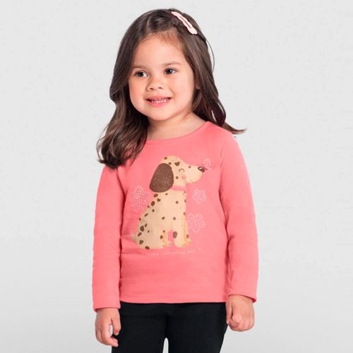 Blusinha Manga Longa Cachorrinha Rosa Brandili - Feminina