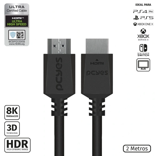 Cabo HDMI Ultra 2.1 28AWG 8K Puro Cobre Pcyes 2 Metros - PHM8K-2