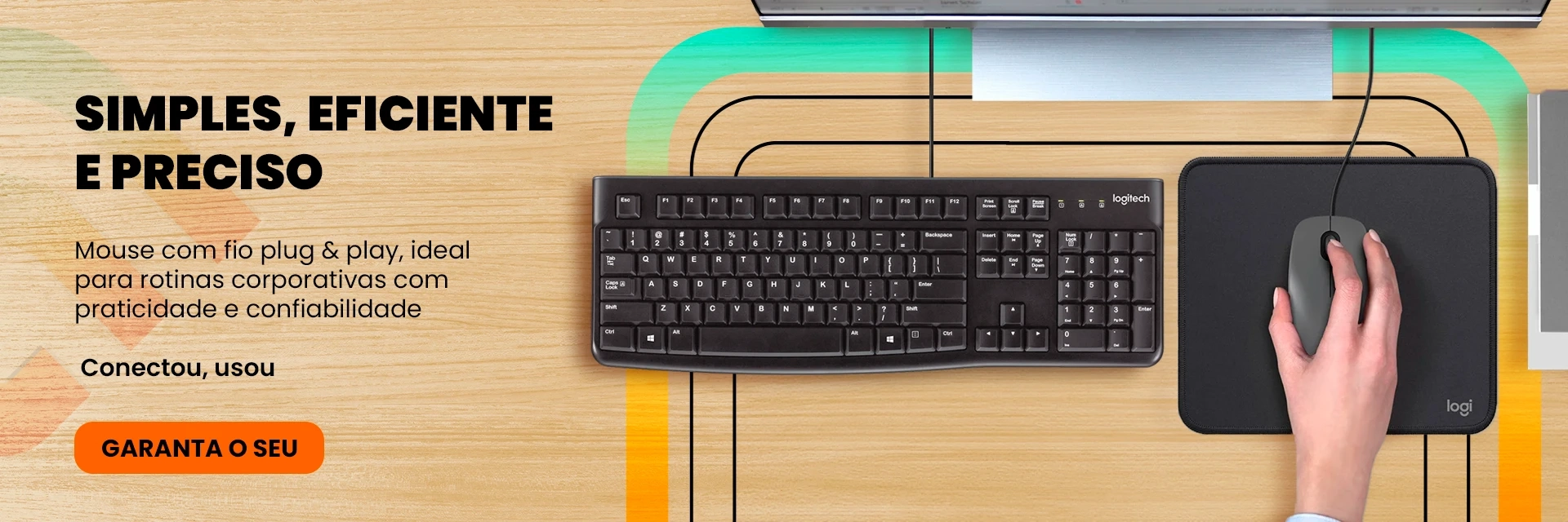 Simples, eficiente e preciso. Mouse com Fio Plug & Play, ideal para rotinas corporativas com pratici