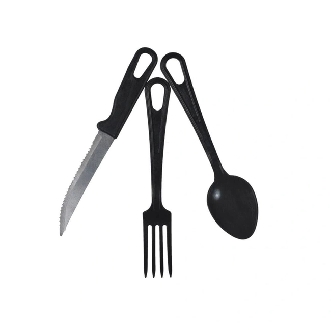 Conjunto Talher Plástico Lâmina Metal (Preto)