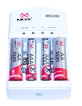 Carregador de Pilhas Mox CP53 c/2 pilhas AAA 1000mAh. c/2 pilhas AA 2600mAh.