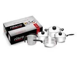 Conjunto de Panelas 5 Peças Nigro Eterna em Alumínio Polido e Tampas com Saída de Vapor