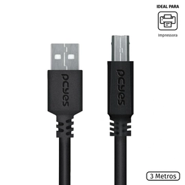Cabo para Impressora Usb a 2.0 Macho para Usb b 2.0 Macho 28awg Puro Cobre 3 Metros - Puabm2-3