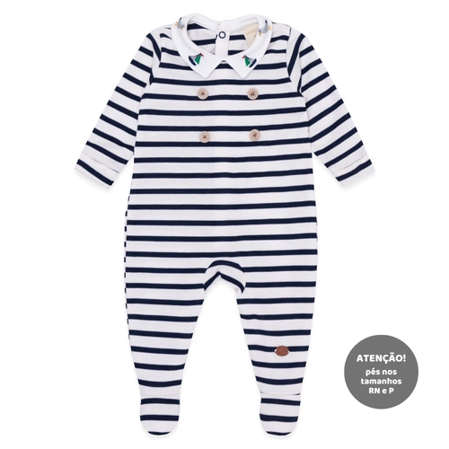 Macacão Manga Longa Gola Listrado Suedine Masculino – Navy