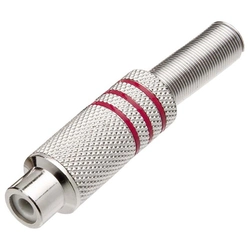 Plug Especial Jack Rca Femea Metalico Niquel Vermelho Com Mola