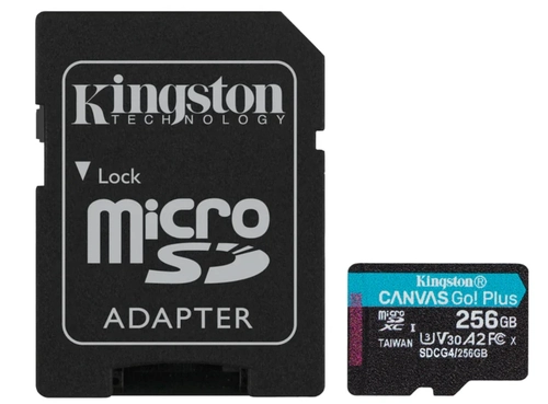 Cartão de Memória Kingston, Micro SD, 256GB, Canvas GO Plus, CLASSE 10 com Adaptador, Leitura 200MB/S, Gravação 160MB/S - SDCG4