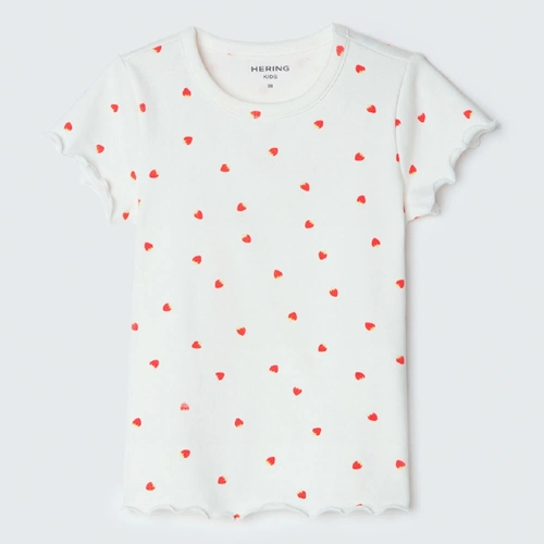 Blusa Manga Curta em Ribana com Frufru Morango Hering - Feminino