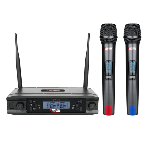 Microfone Uhf Duplo Multi-frequência 2x300 Canais Transmissão Digital