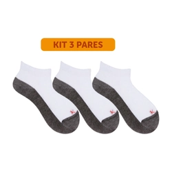 Kit 3 Meias Escolares Cano Baixo Branco e Cinza Leke - Unissex