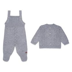 Conjunto Jardineira e Casaco Tricot Masculino – Mescla