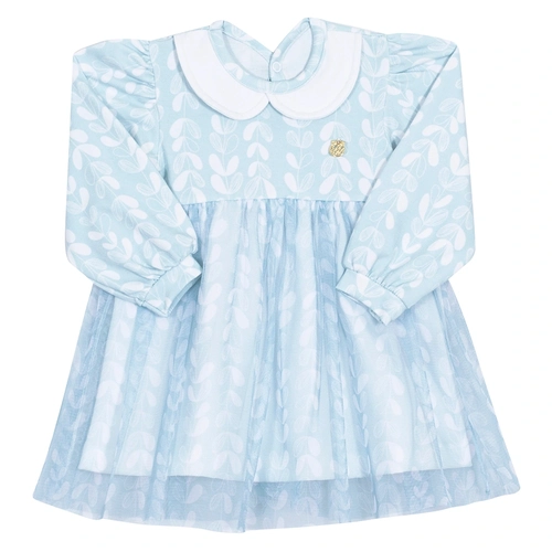 Vestido Estampado Cotton e Tule Azul Randa Mundu - Feminino