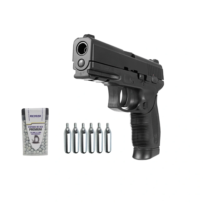 (Kit) Pistola de Pressão Co2 KWC 24/7 4.5mm + 6 Cilindros de Co2 12g + 1 Esfera de Aço 4,5mm 300 Un (Rossi)